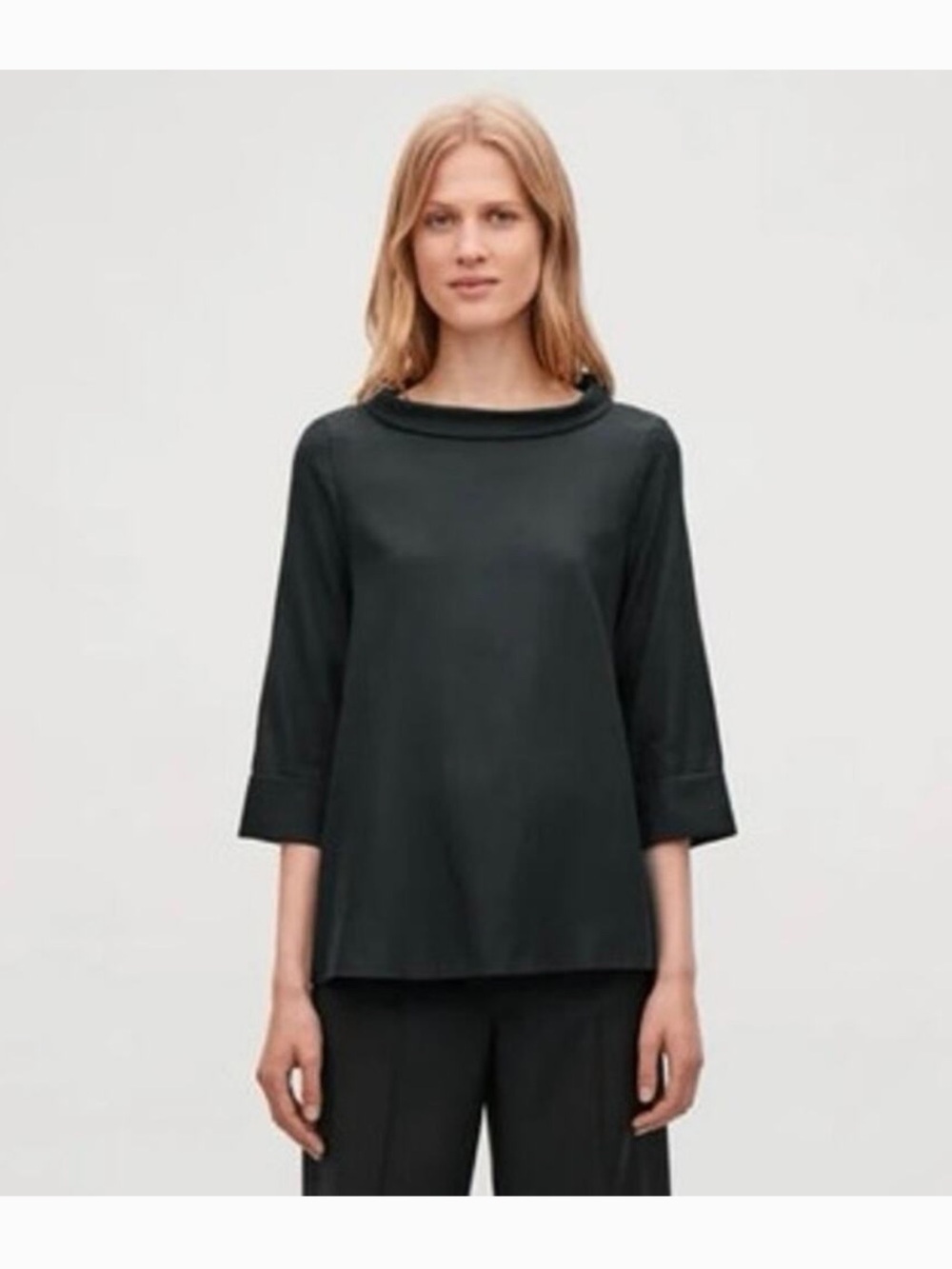 COS Minimalist Boatneck 3/4 Cuffed Sleeve Top Black Size 8